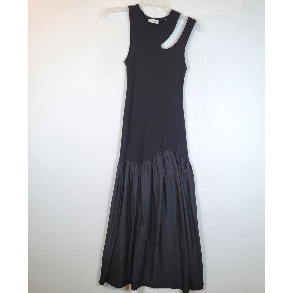 Sandro Womens Olane Cutout Tank Midi Ribbed Dress Size 34 Black Minimalist Art